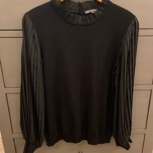 Adrianna Papell Black Top with Ruffled Collar, size M
